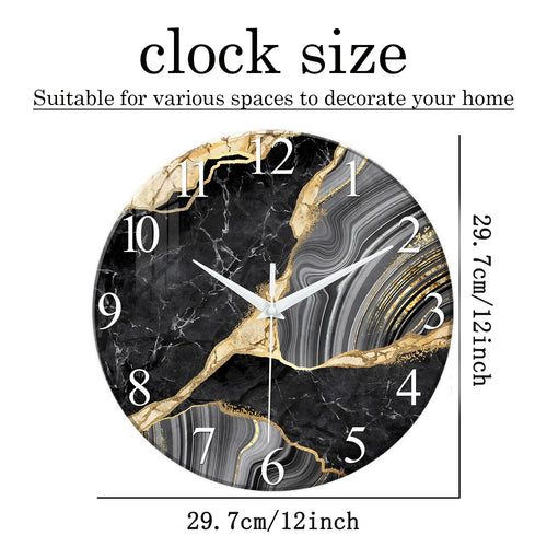 1pc 12-inch modern tempered glass wall clock, marble texture pattern design wall clock, home silent clock home decoration