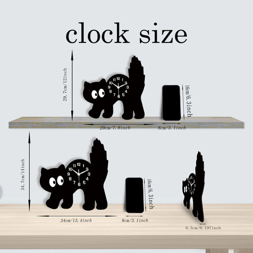 A Fun and Cute Little Black Cat Crystal Porcelain Wooden Wall Clock Living Room Bedroom Kitchen Home Decoration Wall Clock Silent Quartz Clock Holiday Gift 12 Inches 14inch (Without Battery)