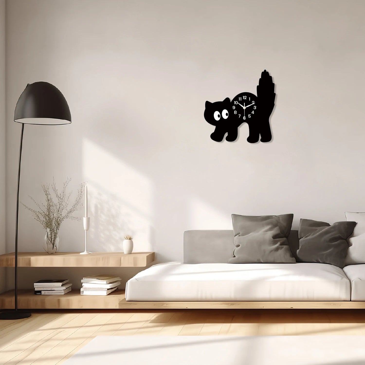 A Fun and Cute Little Black Cat Crystal Porcelain Wooden Wall Clock Living Room Bedroom Kitchen Home Decoration Wall Clock Silent Quartz Clock Holiday Gift 12 Inches 14inch (Without Battery)