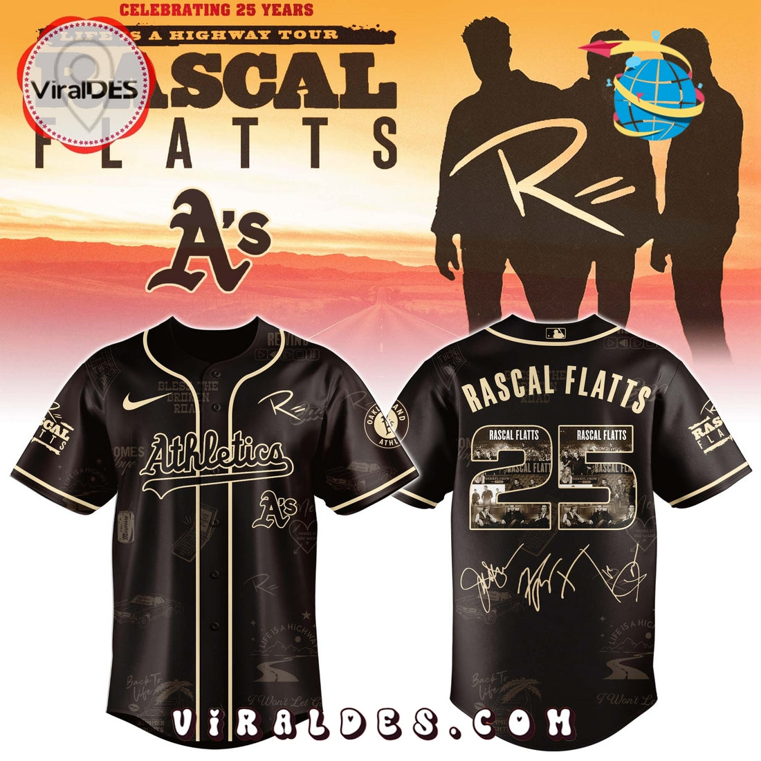 Oakland Athletics MLB x Rascal Flatts Life Is a Highway Tour Jersey