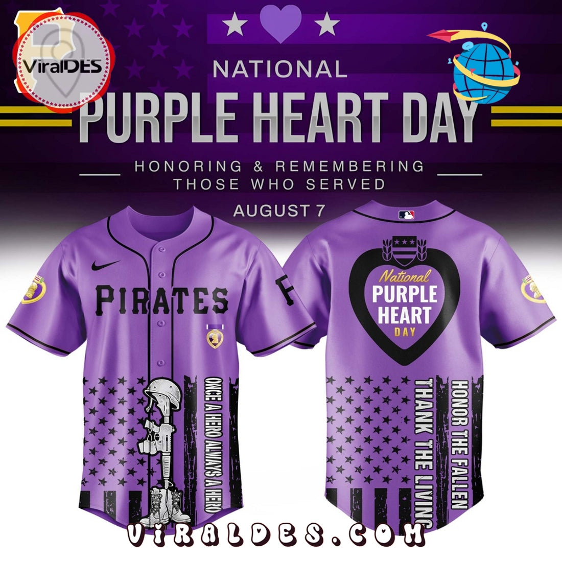 Pittsburgh Pirates MLB x Purple Heart Day Baseball Jersey